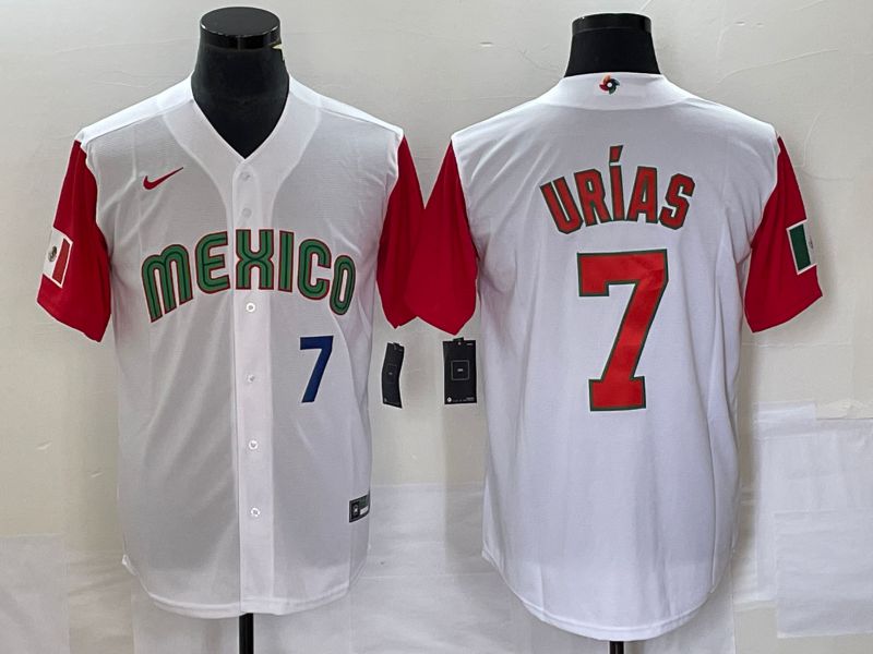 Men 2023 World Cub Mexico 7 Urias White orange Nike MLB Jersey2